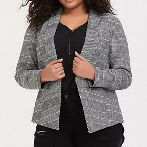 Black Plaid Houndstooth cutaway stretch blazer